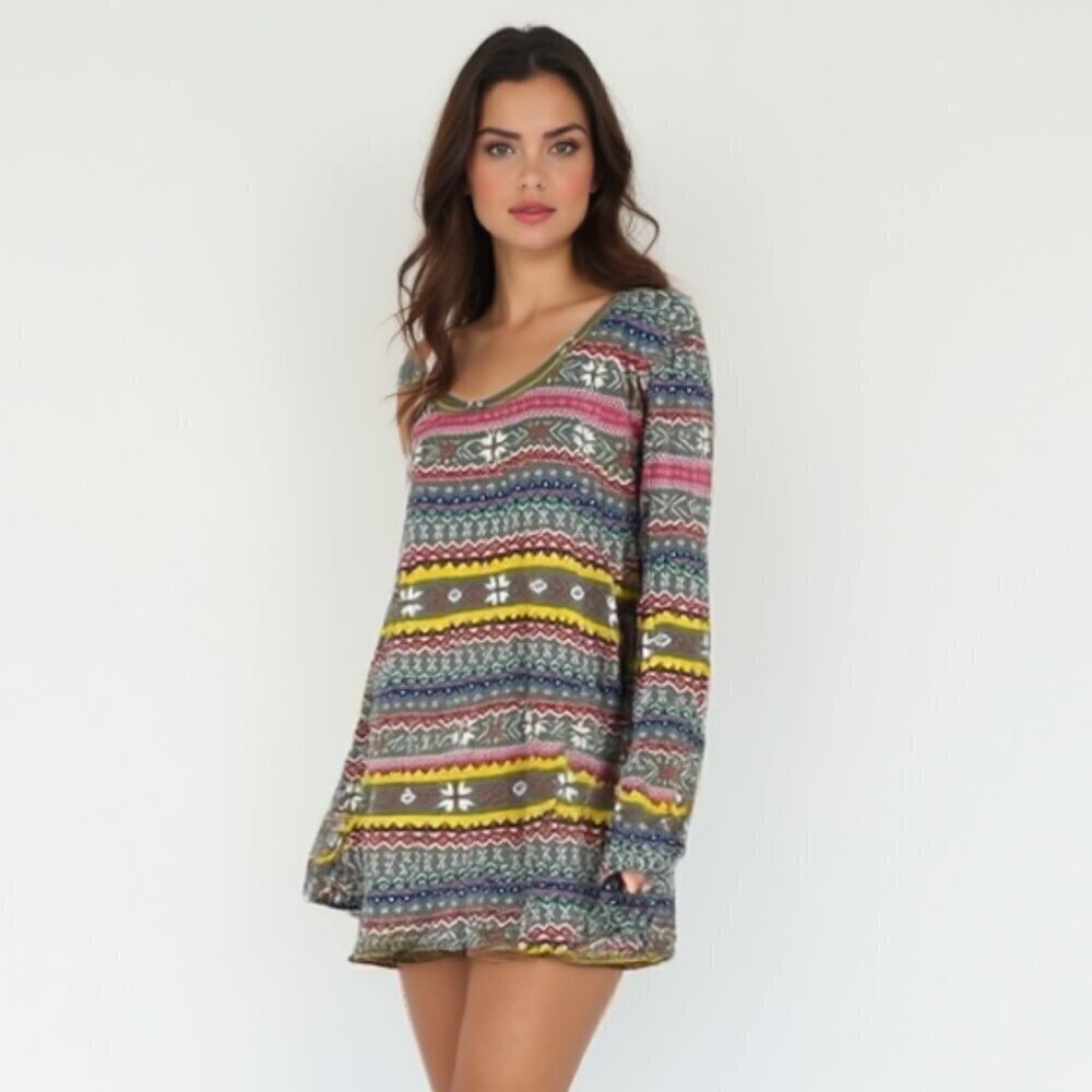 Torrid Super Soft Fair Isle Sleep Tunic Top - Plus Size 3X / 3 - Boho Geo Pajama